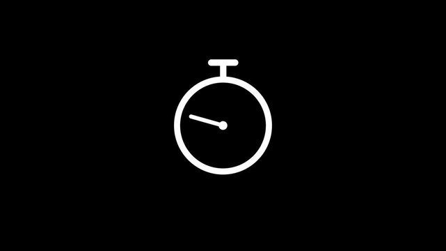 Stopwatch timer icon animation with ticking clock motion. Minimal stopwatch time indicator for countdown and timing control. Clean timer and clock animation for media and interface use.4k animation 