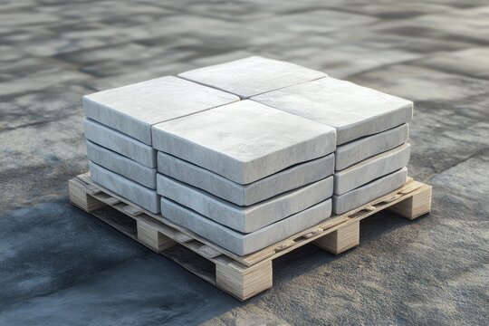 Stack of matte ceramic tiles arranged on a wooden pallet, showcasing a smooth surface and uniform shape, ideal for construction or interior design projects with copy space