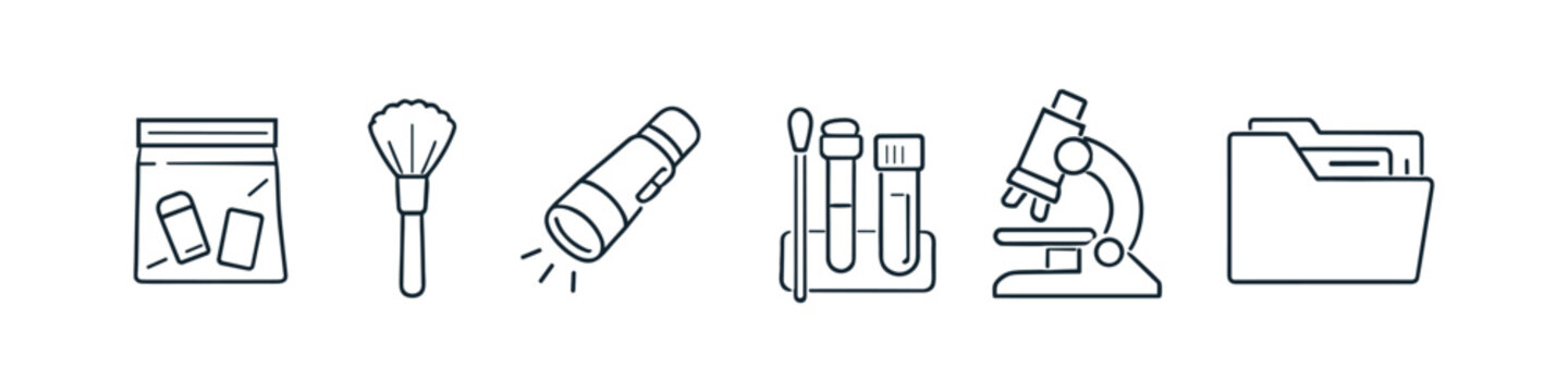 Forensic science icons depicting evidence collection and analysis tools