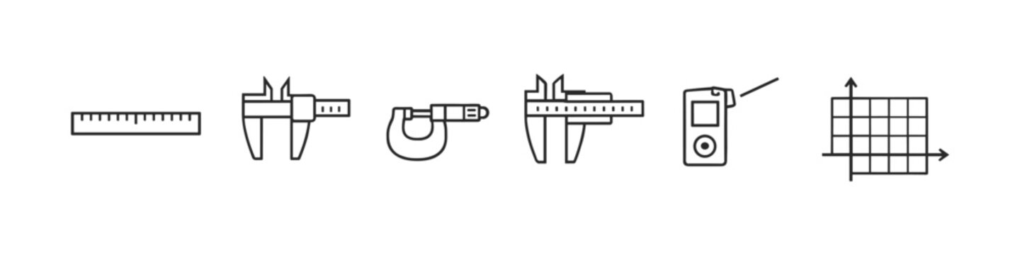 Collection of precision measuring tools and graph icons for engineering and science