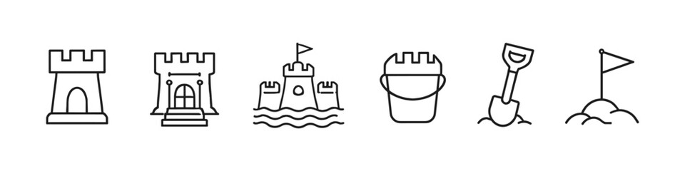 Obraz premium Collection of simple line art icons representing beach and summer activities