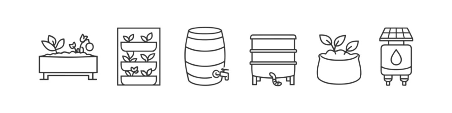 Collection of icons representing sustainable gardening and farming methods