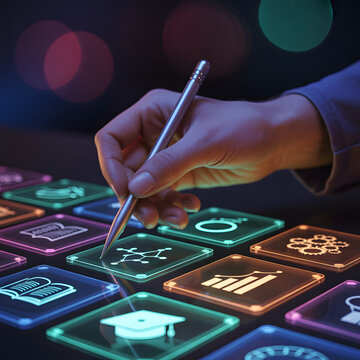 Hand writing with digital interface overlays on smart card, payment technology and connected fintech data visualization concept