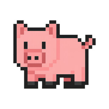PNG Pixelated pink pig illustration.