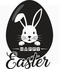 Fototapeta premium A charming black and white easter illustration featuring a bunny inside an egg with festive lettering
