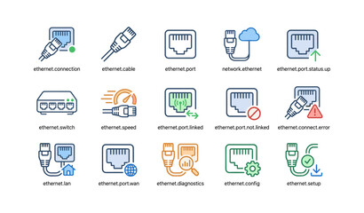 Fototapeta premium Ethernet connection icons collection for networking and setup
