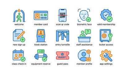 Fototapeta premium Illustrated icons of membership access and security features