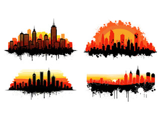 Obraz premium Urban city skyline with sunset and grunge splatter effect