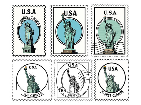 Vintage USA postage stamp featuring Statue of Liberty vector