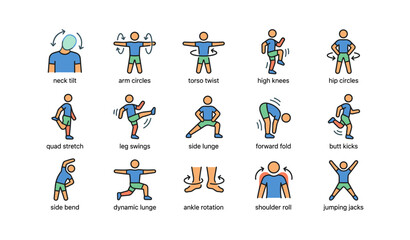 Fototapeta premium Illustrated guide to stretching exercises and warm-ups
