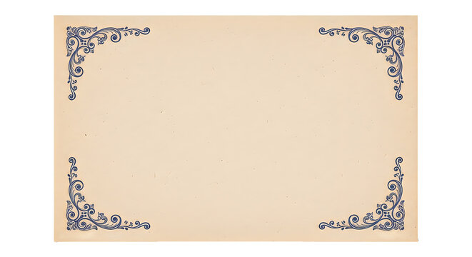 Vintage beige paper with elegant blue floral designs in corners