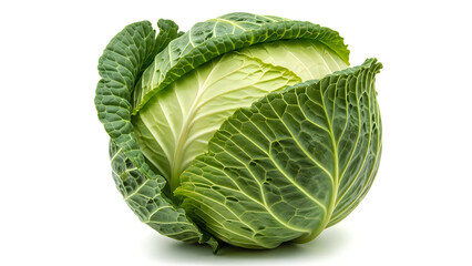 Fototapeta premium Fresh green cabbage with tightly wrapped leaves displayed against a plain background