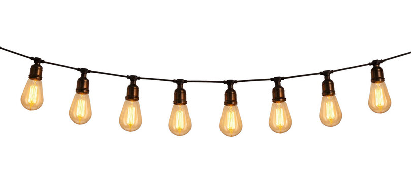 PNG Vintage string lights glowing warmly.
