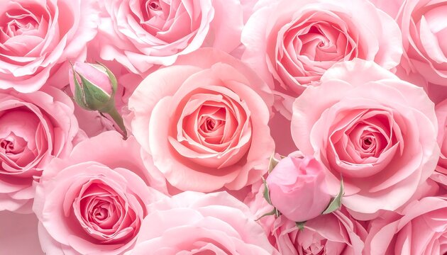 Close-up of beautiful pink roses in full bloom, soft petals.