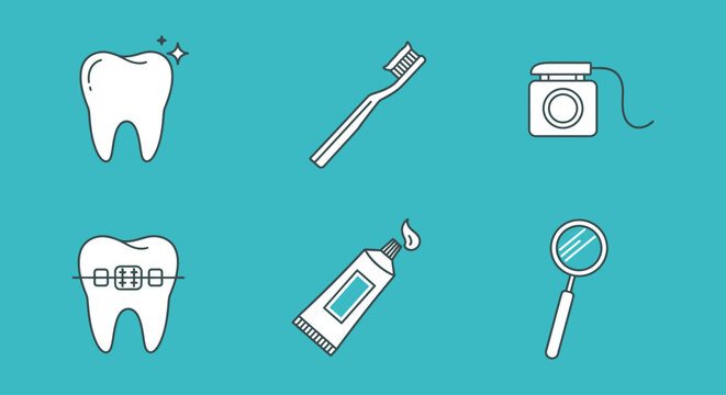 Dental Care Icons Toothbrush Toothpaste Dental Tools.
