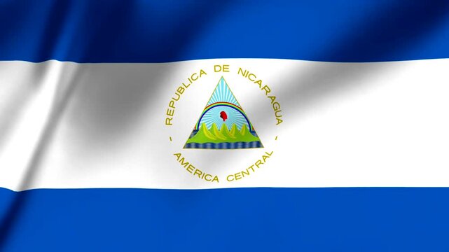 Nicaragua national flag waving with blue and white colors and emblem  Republic of Nicaragua in Central America symbol