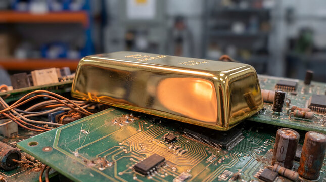 Gold bar on electronic circuit boards for e-waste recycling