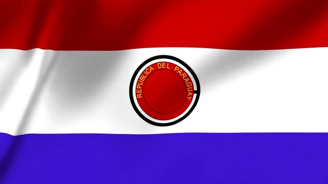 Paraguay flag waving with red white and blue colors and republica del paraguay emblem  national symbol of South America