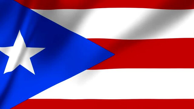 Puerto Rico flag waving with blue triangle white star and red white horizontal stripes  national symbol of freedom and pride