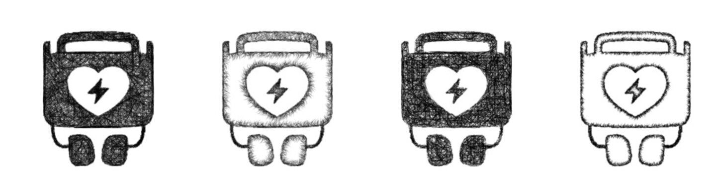 Sketch defibrillator icon design set