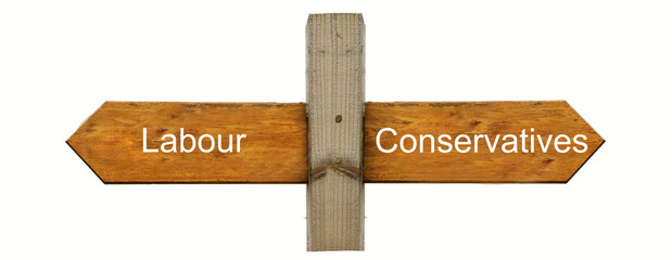 A concept sign indicating Labour to the left and Conservatives to the right © Drew