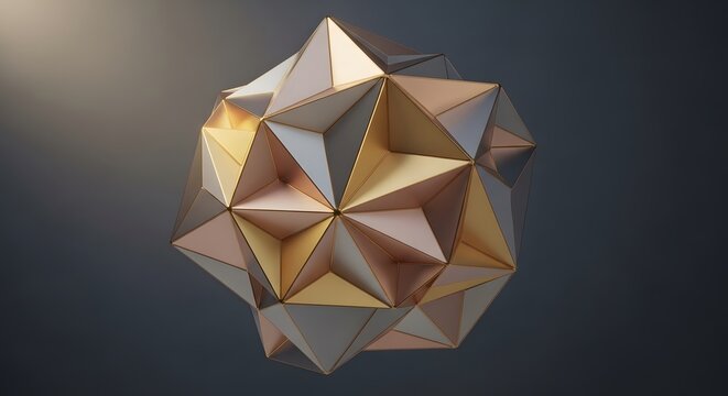 Geometric Geodesic Sphere with Metallic Gold Copper Tones Floating