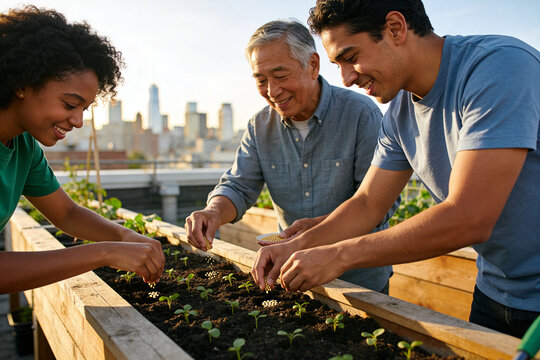 Gardening activity with people planting