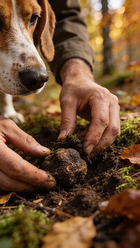 Truffle hunter holding truffle
