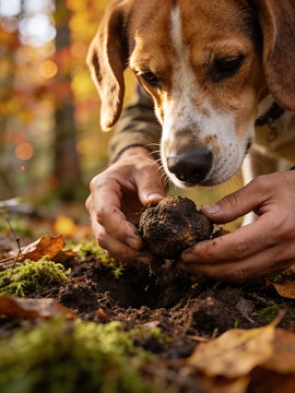 Truffle hunting dog sniffing