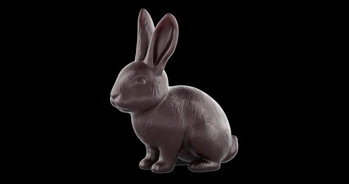 Chocolate bunny, Easter chocolate rabbit figure rotation animation seamlessly loopable. 3D rendering isolated on transparent background
