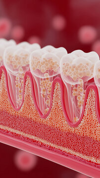 Educational illustration of baby teeth erupting through infant gums