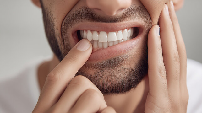 Man holding a human tooth as dental health concept
