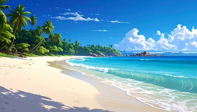 Tropical beach coast scene sunny day