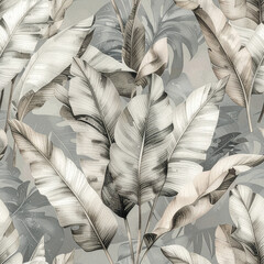 Seamless Tropical Banana Leaf Pattern in Monochromatic Watercolor Style © Ahmet  Aglamaz