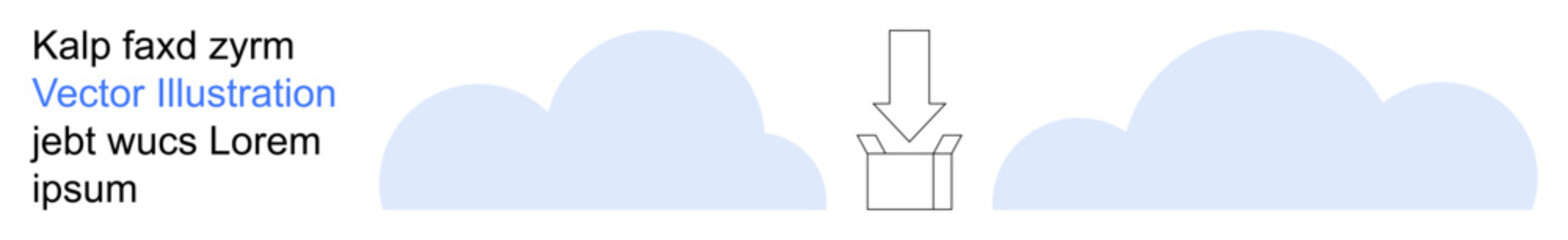 Digital storage, data transfer, cloud computing, file management, information sharing, technology systems. Two cloud icons with a download arrow pointing into a box. Digital storage and data transfer © robu_s