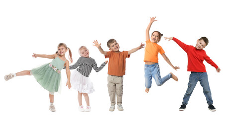 Fototapeta premium Group of happy children on white background