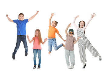 Fototapeta premium Group of happy children on white background