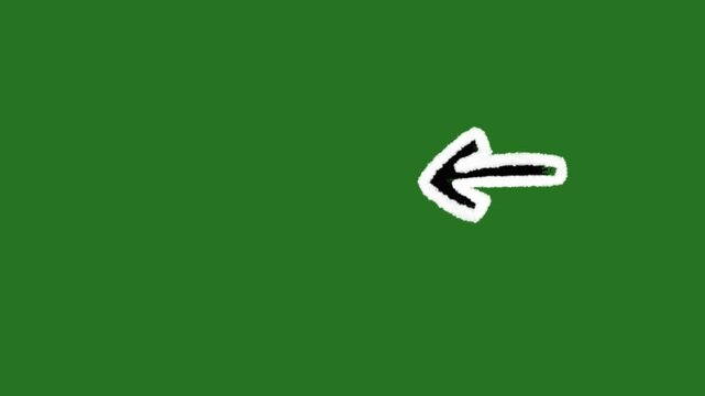 Hand-Drawn Arrow Pointing Left Animation | Directional 2D Hand-Drawn Motion Asset | Creative Minimalist Arrow Sketch on Green Screen