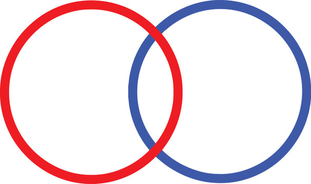 Two overlapping circles in red and blue forming a lens shape intersection Vector