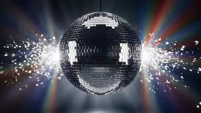 Disco Ball Reflecting Lights in Dark Club Atmosphere.
