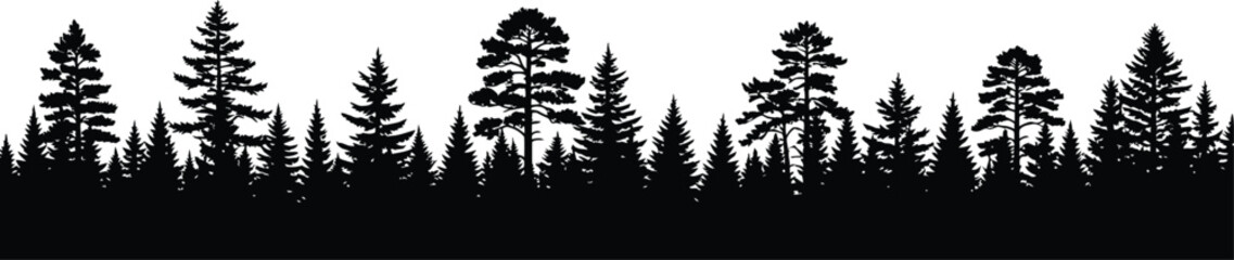 Title forest silhouette a dramatic black and white tree line landscape description a striking silhouette © Shuvro229