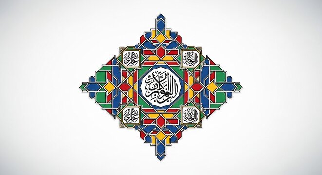 Islamic Calligraphy Art with Geometric Patterns and Quranic Verses.