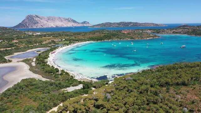 4K Aerial View of Cala Brandinchi SARDINIA  , Lu Impostu Bays. Cinematic aerial Drone Flight over Little Tahiti Turquoise Sea and White Sand. San Teodoro  Best beaches of Sardegna and Europe tahity 4k
