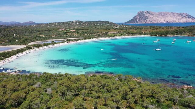 4K Aerial View of Cala Brandinchi SARDINIA  , Lu Impostu Bays. Cinematic aerial Drone Flight over Little Tahiti Turquoise Sea and White Sand. San Teodoro  Best beaches of Sardegna and Europe tahity 4k