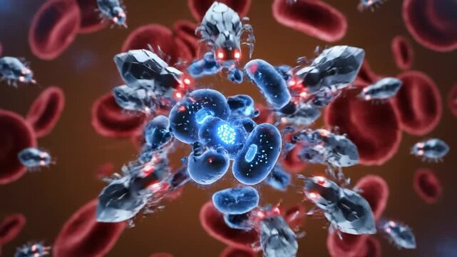 Nano technology battle between nanobots and bacteria to show medical science advancement within blood system