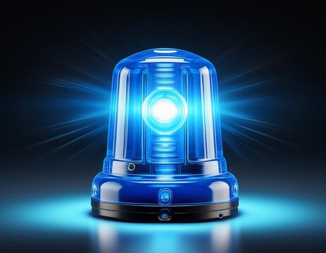 blue emergency flasher security system light on black background detailed render blue light emergency light flasher warning light police light security siren rotating light alert danger