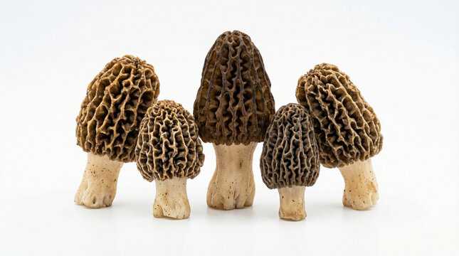 aw morel mushrooms isolated on white background