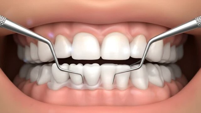 Dental Bridge Illustration: Medical Animation Showing Replacement of Missing Teeth with a Prosthetic Bridge