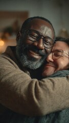 Fototapeta premium Two Men Embracing with Warm Smiles
