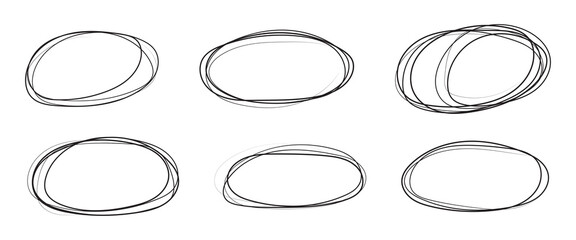 black circle highlight, pen ovals doodle. Marker ellipses frames in sketch style. Hand drawn vector illustration . Vector circular scribble doodle round circles for message and for note mark . eps 10 © RadheK 